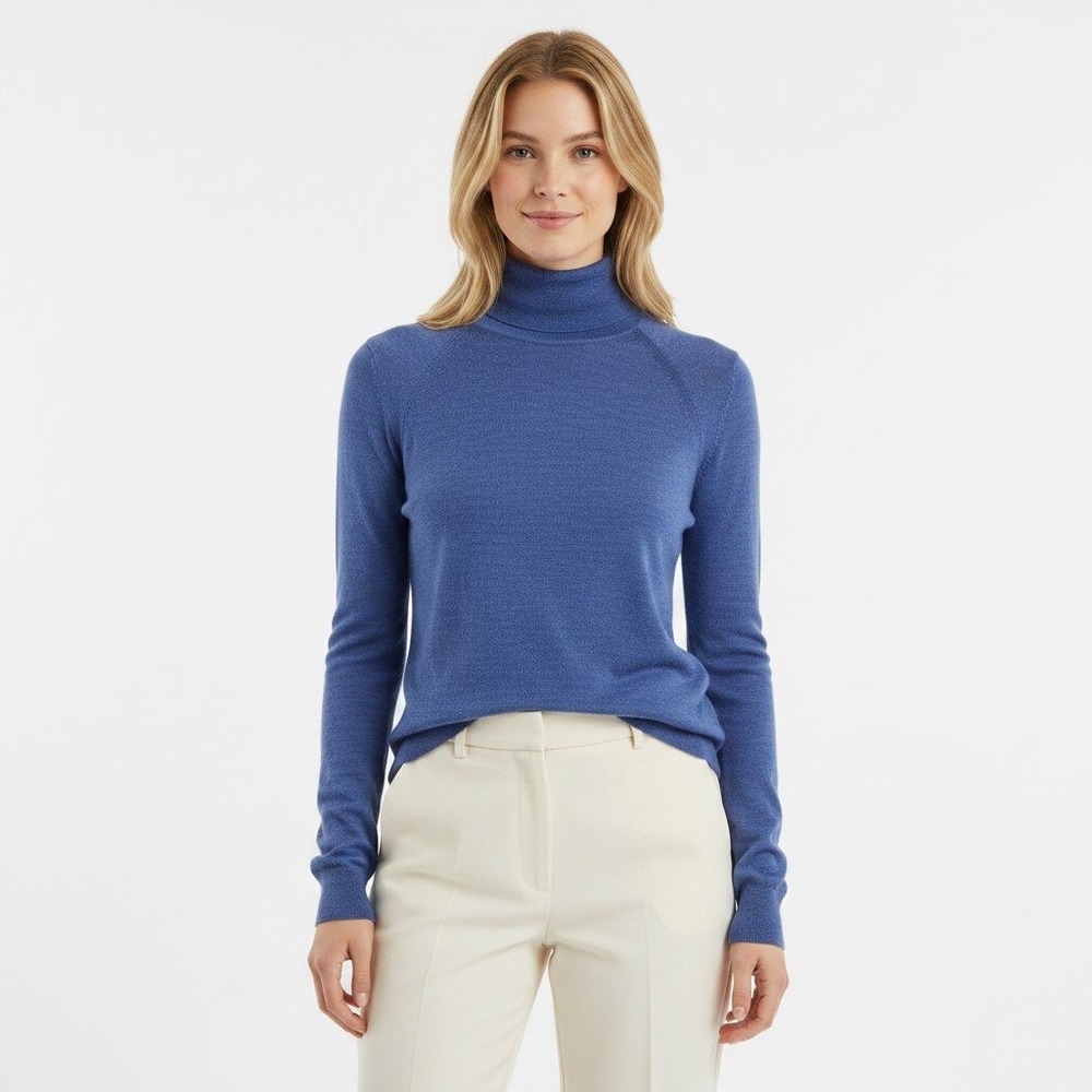 100% Merino Wool Turtleneck Sweater S Blue Minimalist Capsule Banana Republic
